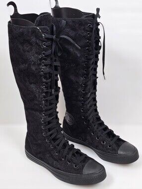 Converse Chuck Taylor All Star XXHi Sneakers Black Lace Knee High Zip Boots Sz.9